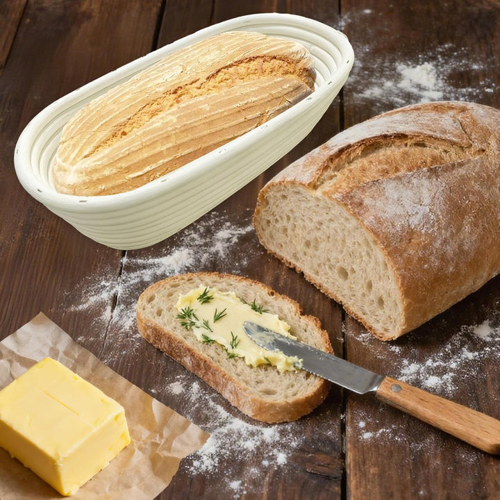 Gärkörbchen Oval 28x14x8 cm aus Natur-Rattan – Brot Gärkorb mit Leineneinsatz, Perfekt zum Gären von