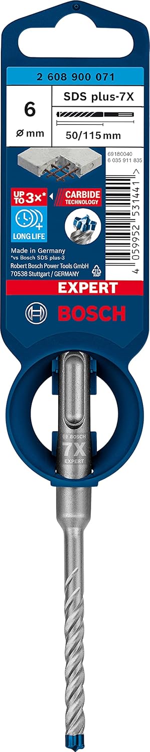Bosch Professional 1x Expert SDS plus-7X Hammerbohrer (für Stahlbeton, Ø 6,00x115 mm, Zubehör Bohrha