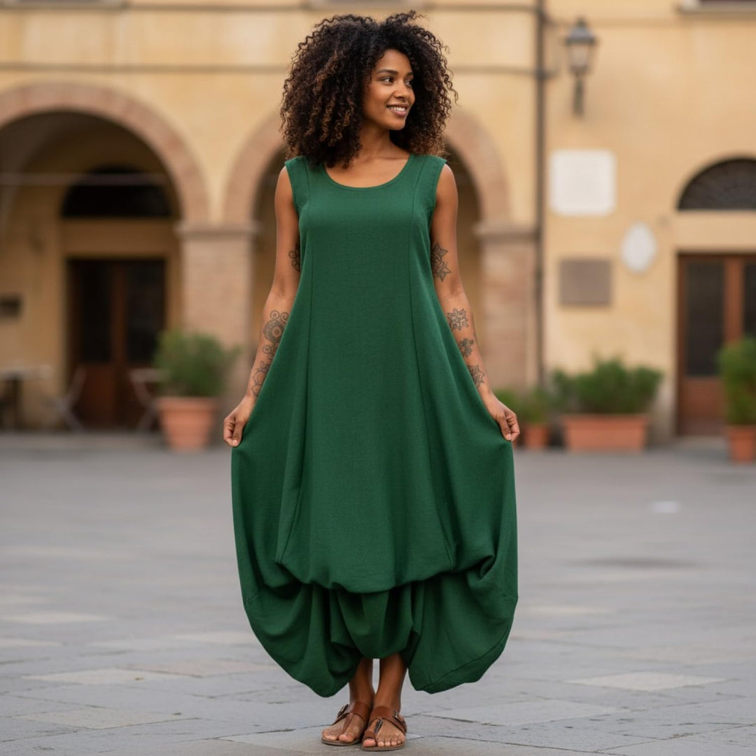 GURU SHOP Langes Wandelbares Sommerkleid, Maxikleid, Damen, Baumwolle 38 Grün, 38 Grün