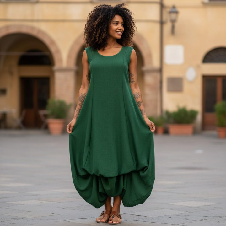 GURU SHOP Langes Wandelbares Sommerkleid, Maxikleid, Damen, Baumwolle 38 Grün, 38 Grün