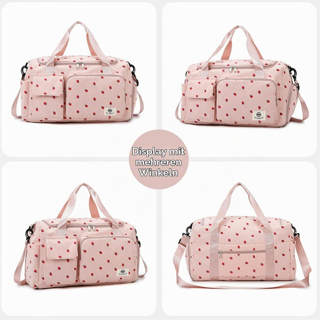 Reisetasche Damen, Sporttasche Damen mit Schuhfach, Nassfach and Kleine Geldbörse, Cord Schwimmtasch