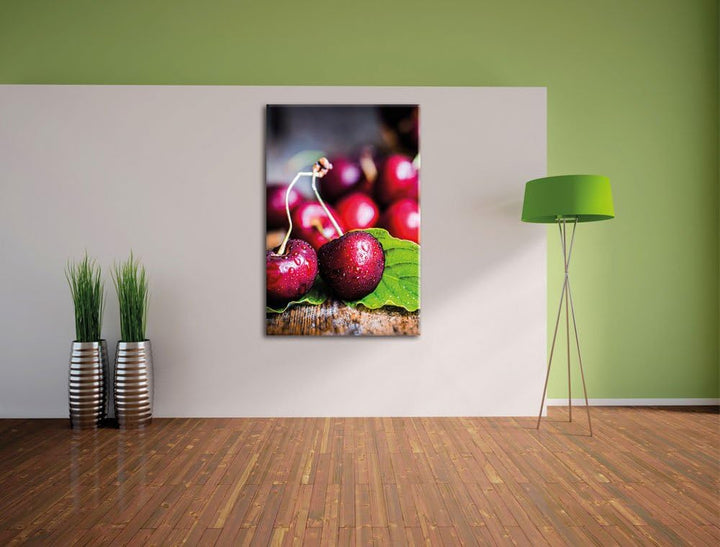 Pixxprint Kirschen, Format: 100x70 auf Leinwand, XXL riesige Bilder fertig gerahmt mit Keilrahmen, K