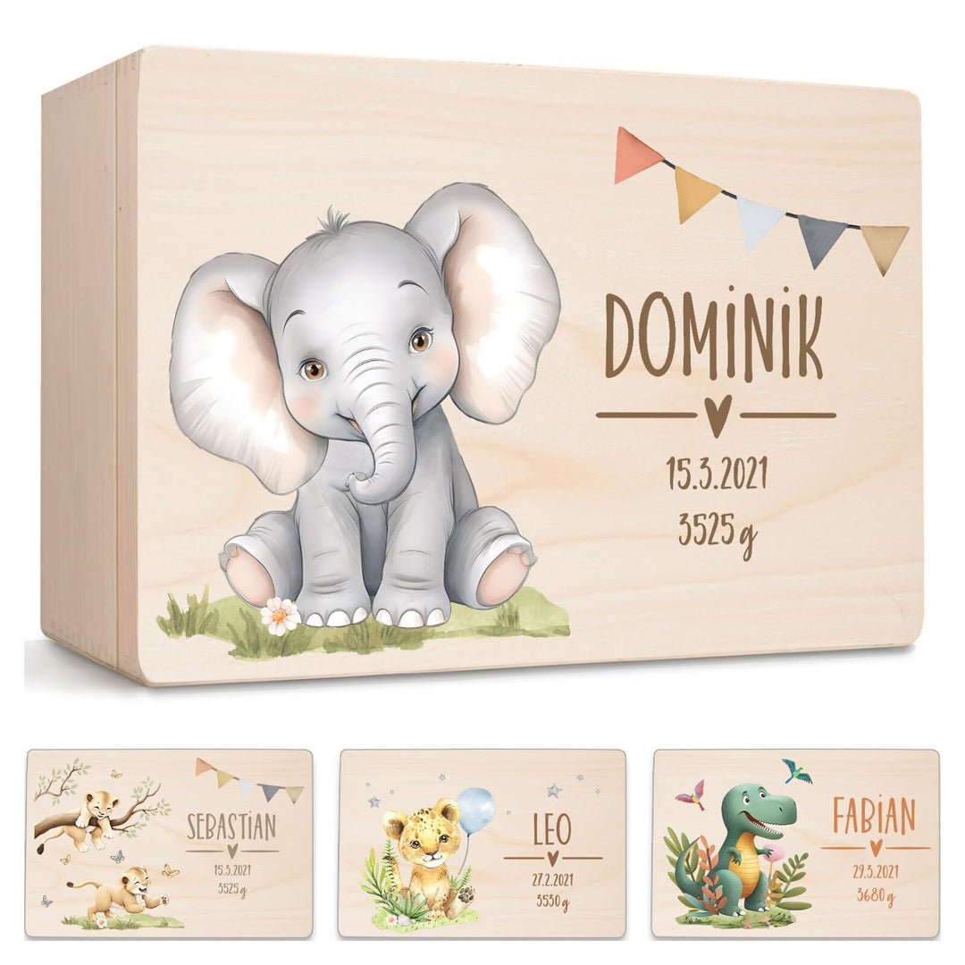 Little Deco Personalisierte Baby Erinnerungsbox mit Elefant | L - 40 x 30 x 22 cm - Design 3 | Erinn