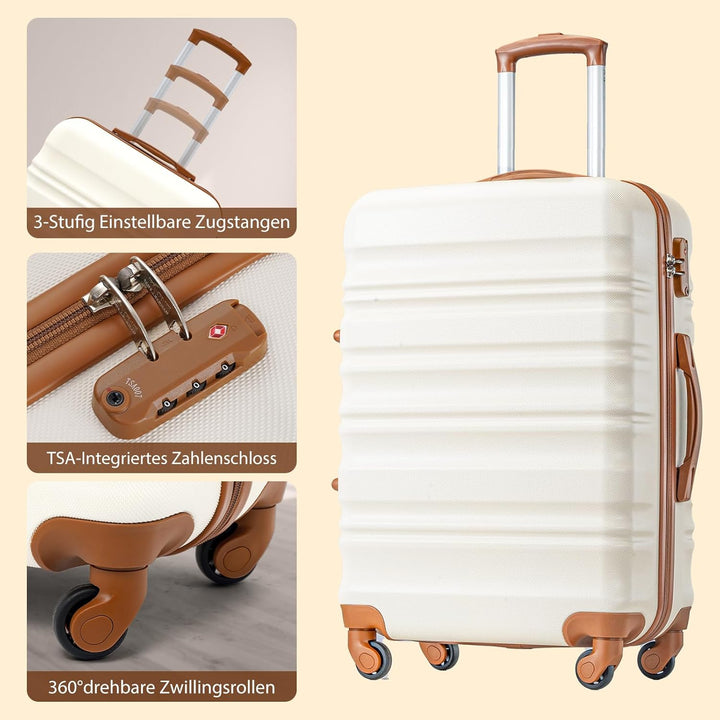 COOLIFE Hartschalen-Koffer Trolley Rollkoffer Reisekoffer mit TSA-Schloss und 4 Rollen (Blau/Braun,