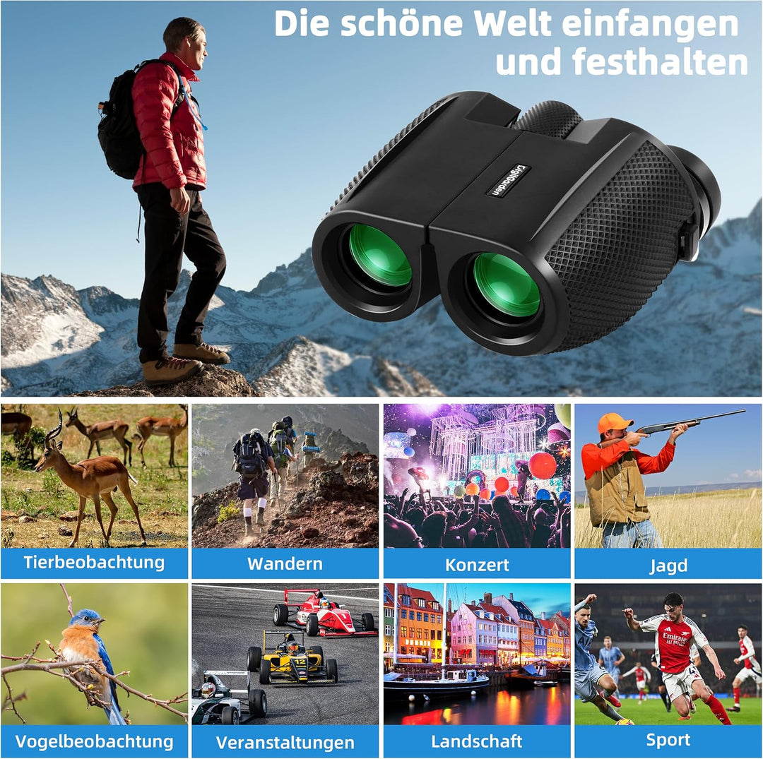 12x25 Fernglas für Erwachsene und Kinder – Kompakt & Leicht, Faltbares Mini-Fernglas mit BAK4 Prisma