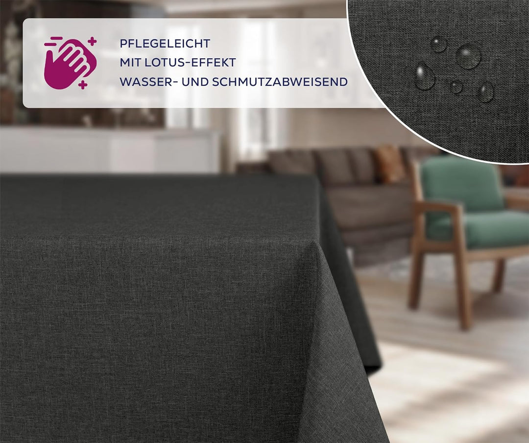 BEAUTEX fleckenabweisende und bügelfreie Tischdecke - Tischtuch mit Lotuseffekt - Tischwäsche in Lei