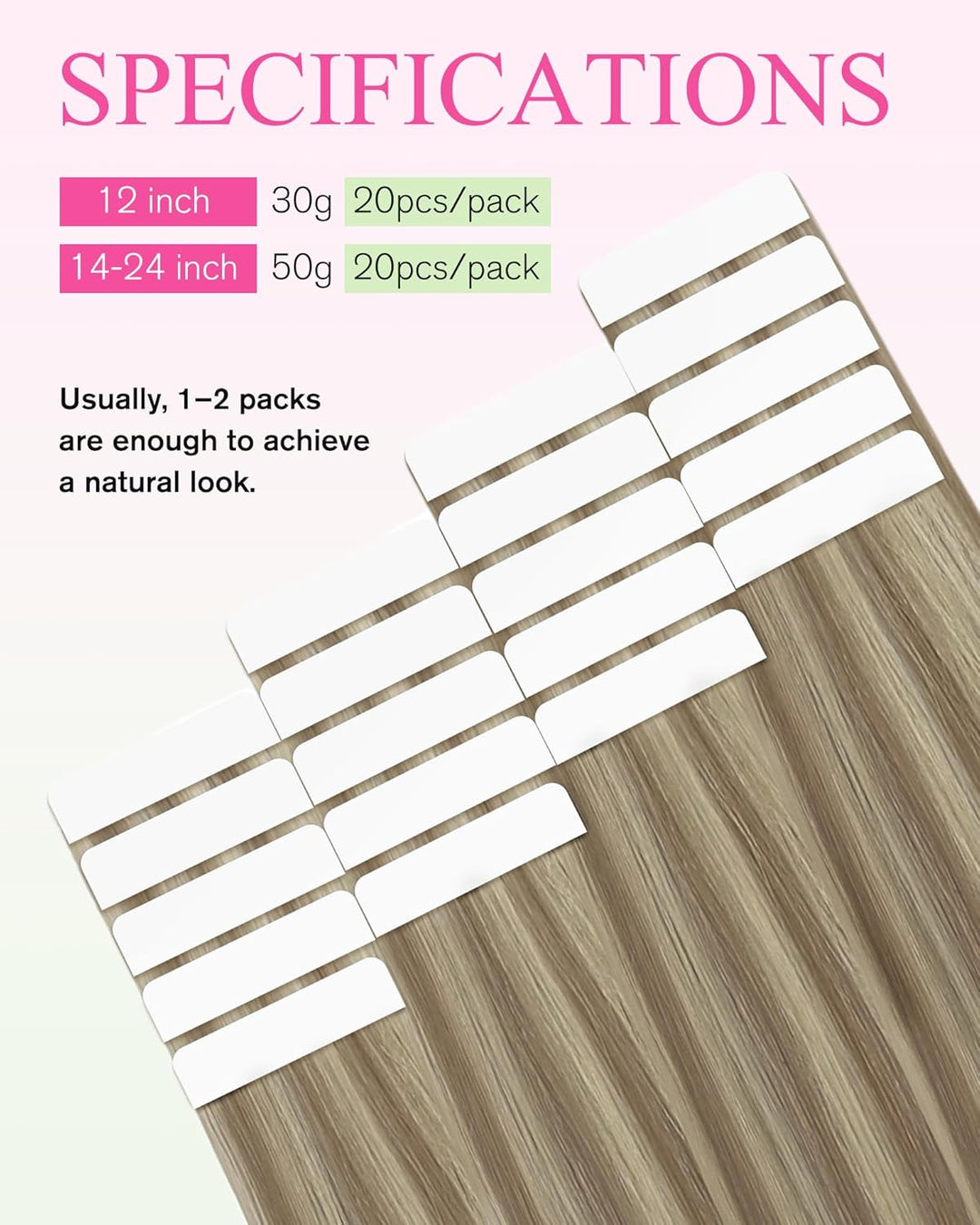 YoungSee Echthaar Extensions Tape Hellbraun 60 cm Tape in Extensions Echthaar Braun Blond Tape in Ex