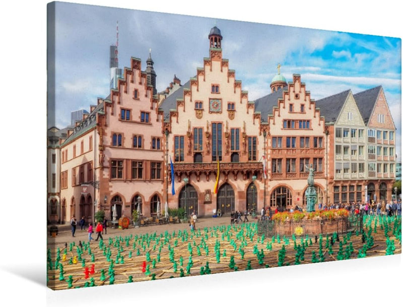 Premium Textil-Leinwand 75 x 50 cm Quer-Format Frankfurt Rathaus Römer | Wandbild, HD-Bild auf Keilr