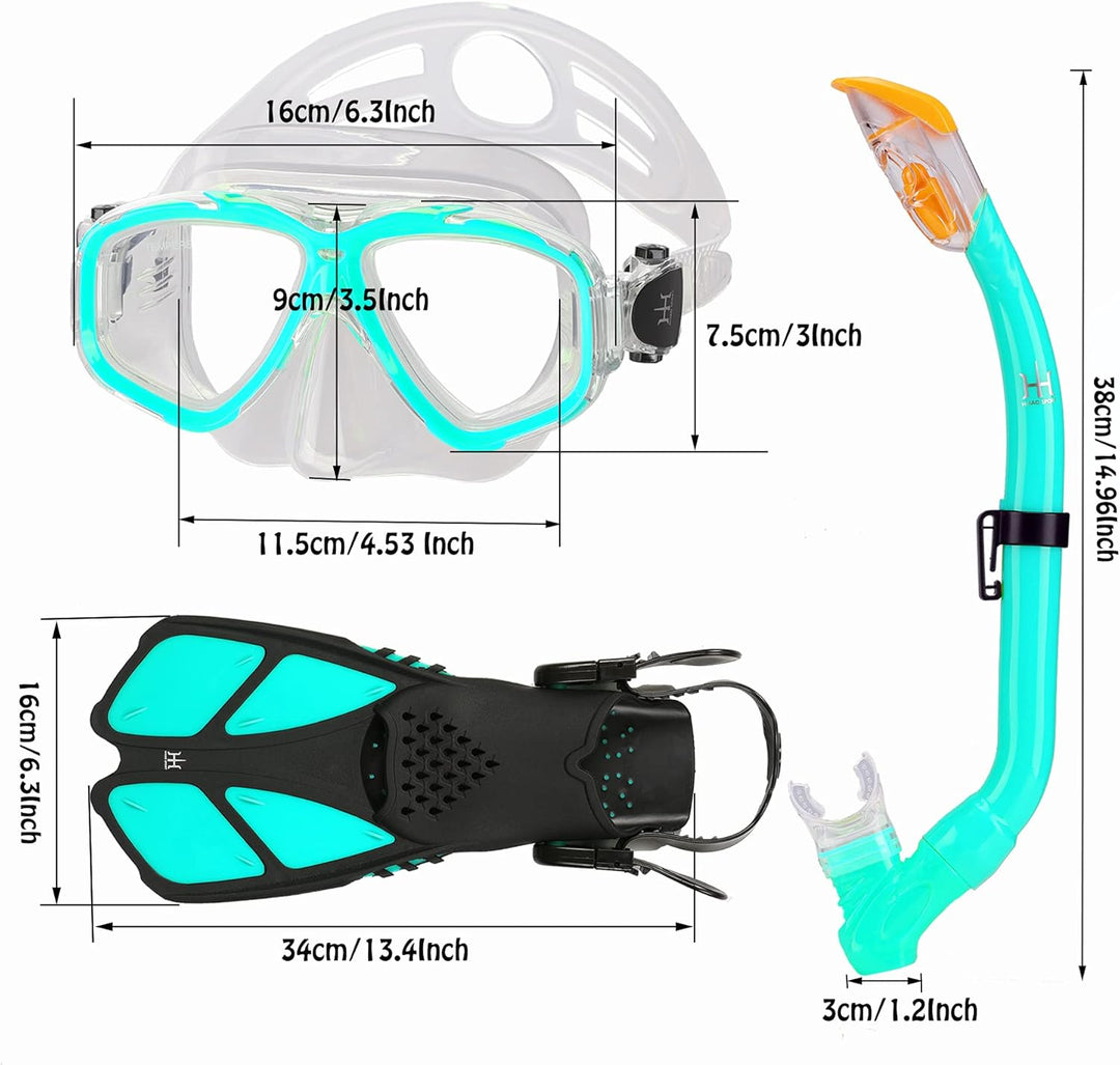 HH HHAO SPORT Schnorchelset Kinder mit Flossen, 180° Panorama Weitblick Taucherbrille Kinder, Verste