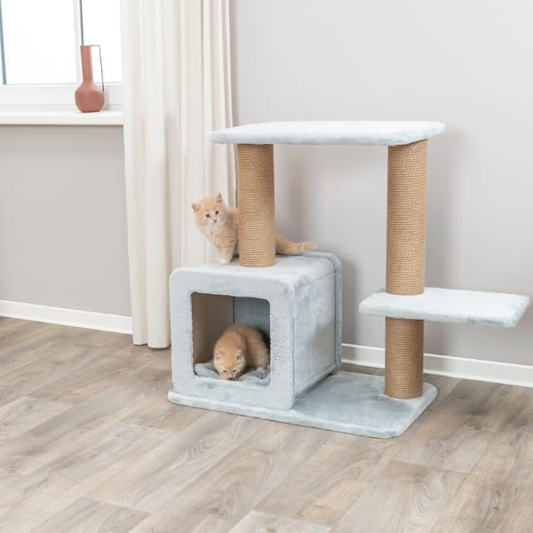 TRIXIE Kratzbaum Elena 83 cm in grau – Kleiner & Schlichter Katzenbaum mit gemütlicher Höhle, komfor