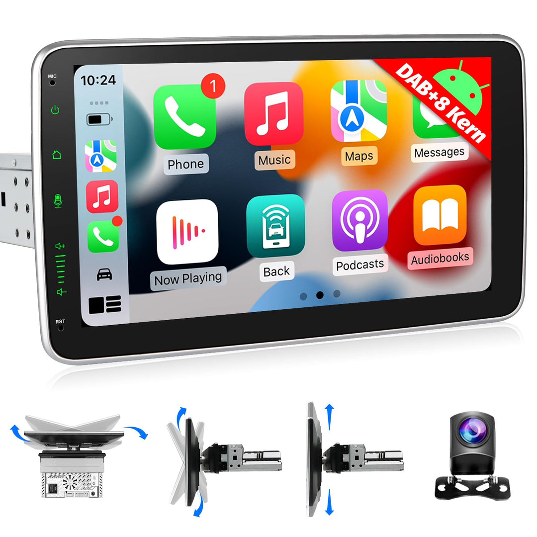 10 Zoll 1 Din Car Radio Android Autoradio mit Bildschirm 8-Kern DAB+ Wireless Android Auto & Apple C