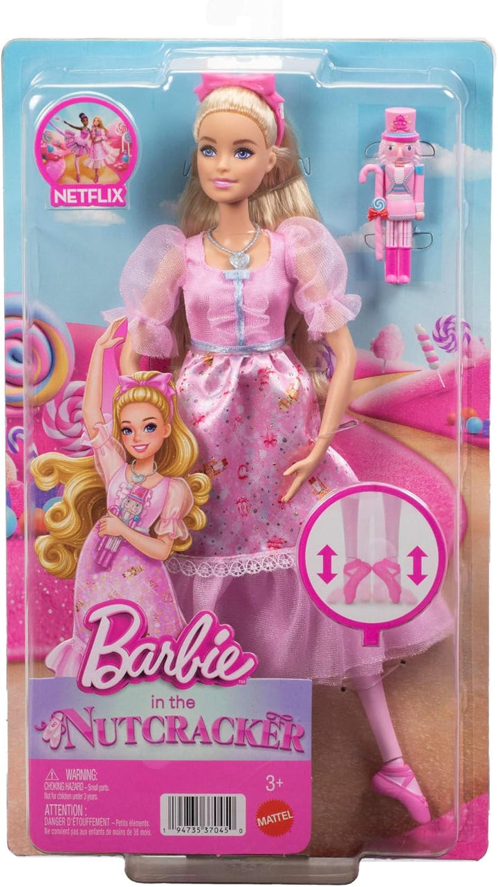 Barbie im Nussknacker Clara Ballerina-Puppe im rosa Satinkleid mit Puffärmeln, beweglichen Knöcheln