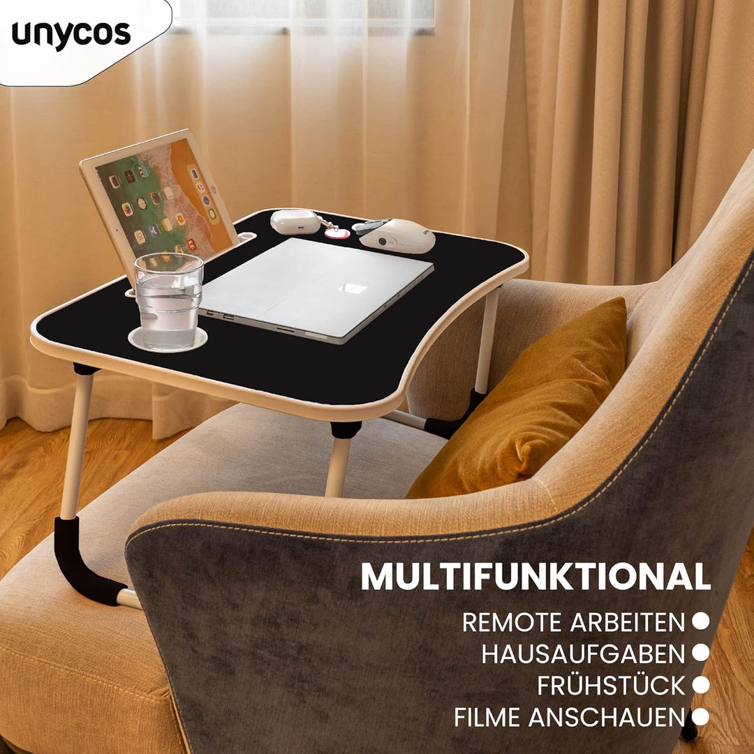 unycos - Betttablett Klappbar, Frühstückstablett mit Griff und Getränkehalter, Serviertisch, Ideal f