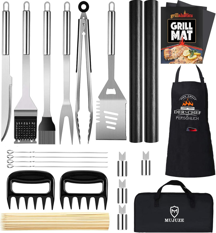 Grillbesteck Set,Grillset Grillzubehör im Geschenke für Männer,21-Stück Edelstahl Barbecue-Utensilie