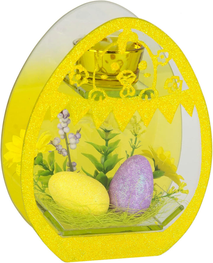 Dekorierter Teelichthalter mit Oster-Eier Kunstblumen Glaseinsatz Kerzenhalter Kerzenleuchter Teelic