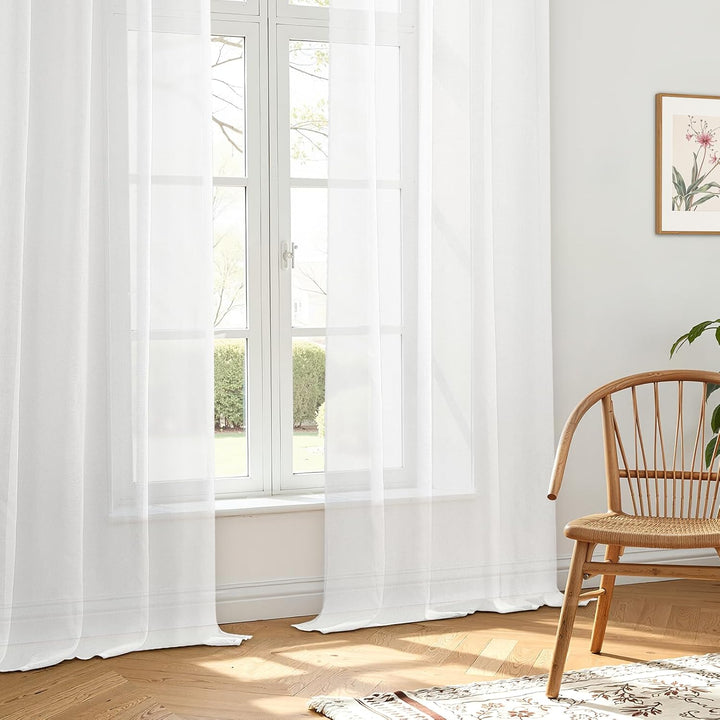 MRTREES Gardinen Wohnzimmer Kurz mit Ösen, Vorhang Transparent Weiss 2er Set, 100 cm Lang 140 cm Bre