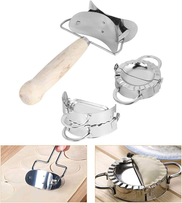 Dumpling Maker Set Knödel-Maschine Edelstahl Holz-Roll Ravioli Dumpling Maker Wrapper Pierogie Pie Q