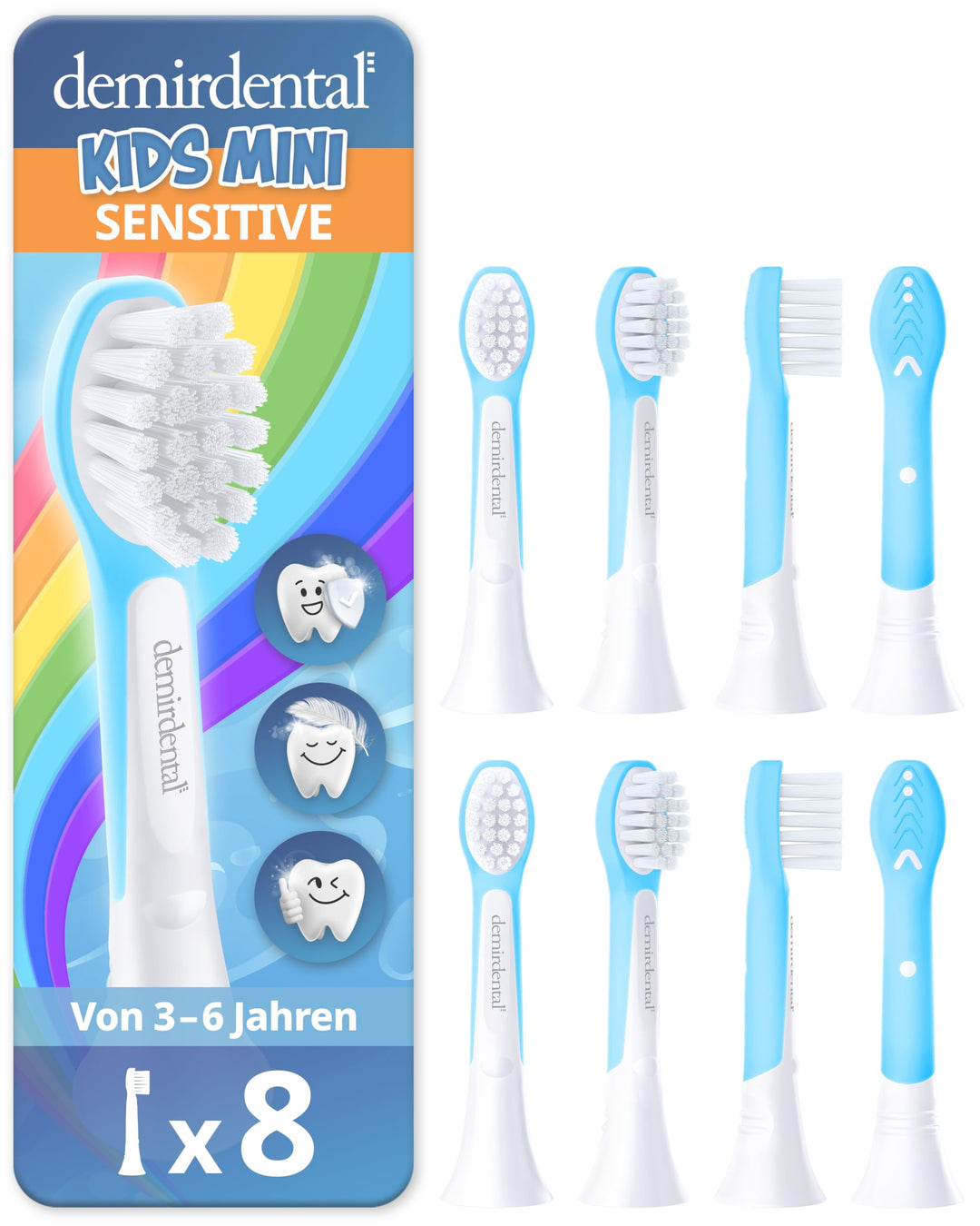 demirdental Kinder Ersatzbürsten passend für Philips Sonicare Kids, Compact Mini Bürstenköpfe für 3-