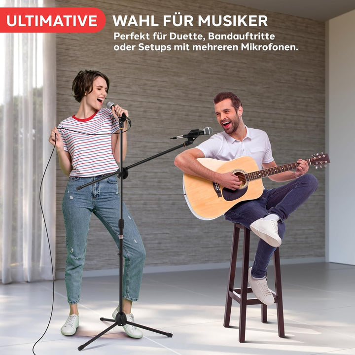 Pyle Mikrofonständer 2er-Set mit Galgenarm – Mikrofonstativ höhenverstellbar 70–132cm, faltbar, Trag