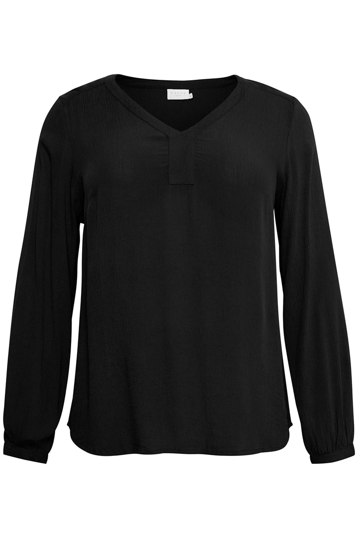KAFFE CURVE Langarm-Bluse KCami Damen Bluse Grosse Grössen Langarm V-Ausschnitt Shirt 44 Black Deep,