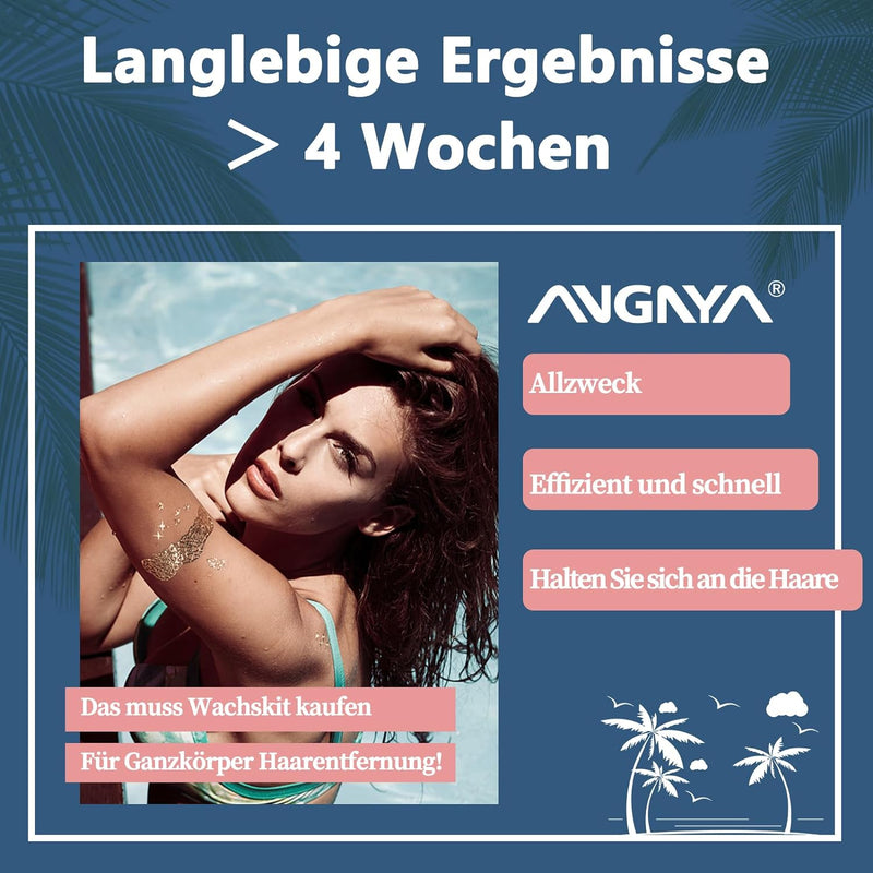 ANGNYA Waxing Set Wachswärmer set mit Hartwachsperlen 400g und Wachsheizspateln 20 Stück, einem Sili