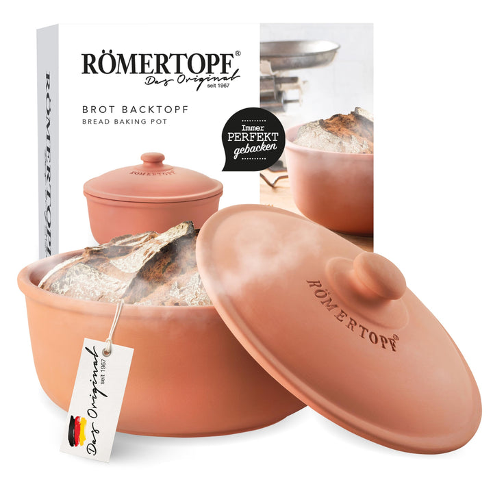 Römertopf Brotbacktopf aus Naurton für ein natürliches Backerlebnis, Brotbackform Ø 23,0cm, Terrakot