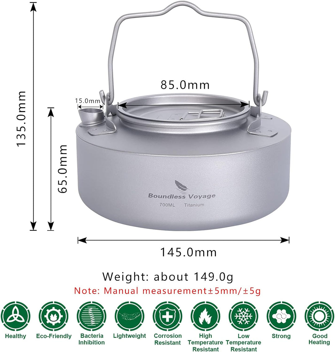 iBasingo Titan Wasserkessel 700ml Camping Wasserkrug Outdoor Ultraleicht Kaffee Teekanne Teakessel H