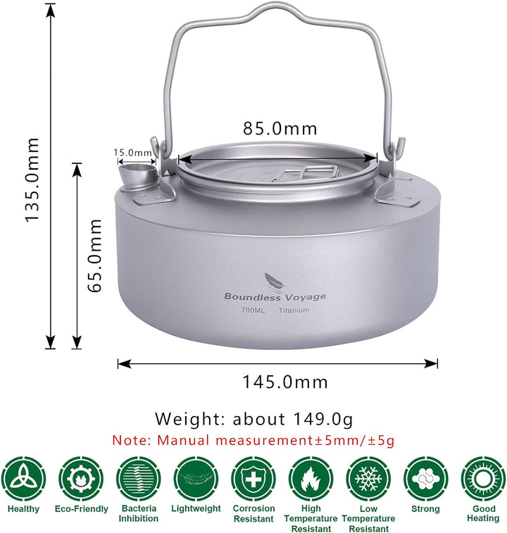 iBasingo Titan Wasserkessel 700ml Camping Wasserkrug Outdoor Ultraleicht Kaffee Teekanne Teakessel H