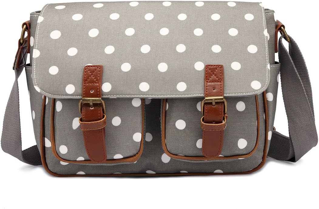 KONO Umhängetasche Gross Messenger Bag Wachstuch Schultertasche Schulranzen für Jungen und Mädchen D