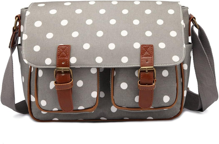 KONO Umhängetasche Gross Messenger Bag Wachstuch Schultertasche Schulranzen für Jungen und Mädchen D
