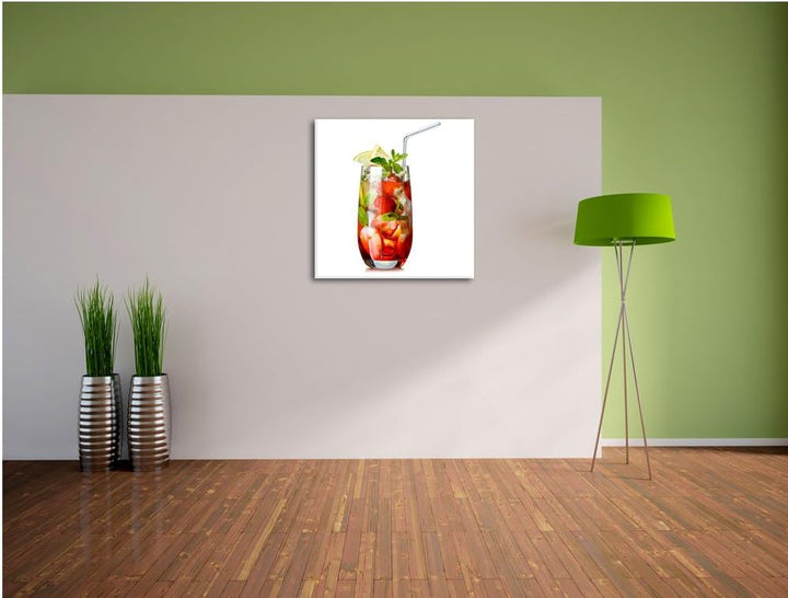 Pixxprint Leckerer Erdbeercocktail mit Zitrone und Minze, Format: 70x70 auf Leinwand, 70x70