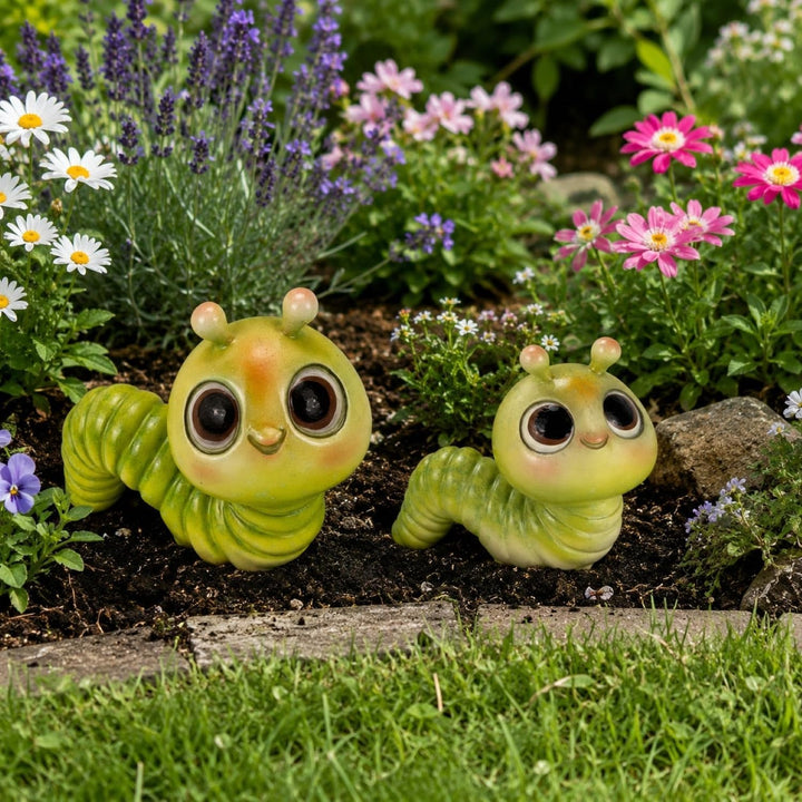 Gartenfiguren für draussen, Regenwurm, Raupe - Deko Figuren für Garten, Terrasse und Balkon - wetter