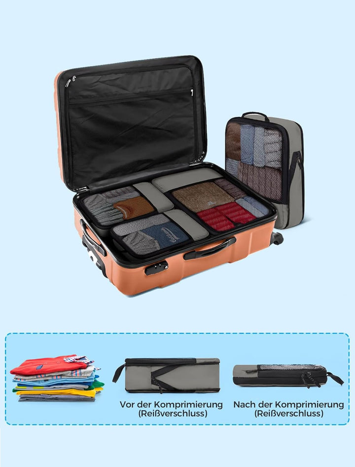BAGLHER Packwürfel Kompression für die Reise - Extrem platzsparender Koffer-Organizer-Set, wasserdic