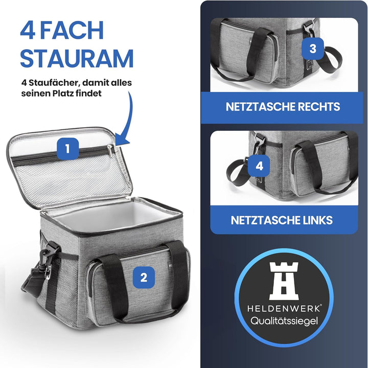HELDENWERK Kühltasche klein & faltbar 10L, Isolierte Thermo Lunchtasche für Essen & Getränke, wasser