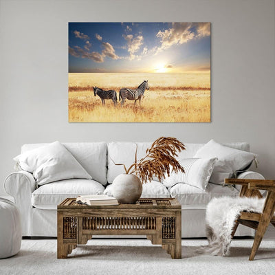 Bilder auf Leinwand 100x70cm Leinwandbild Zebra tier gestreift savanne Gross Wanddeko Bild Schlafzim