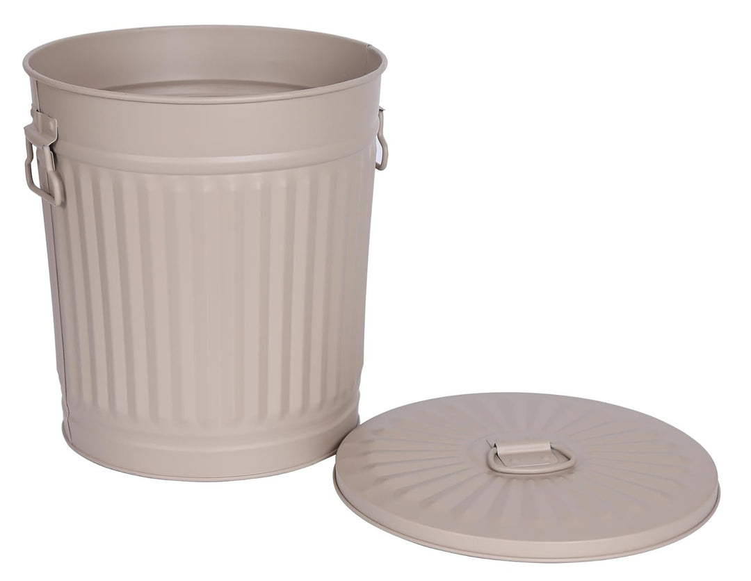 Jinfa Retrodesign Mülleimer mit Deckel | Beige | Ø 42 cm, Höhe 47,5 cm, 62 Liter 1 Stück - 62 Liter