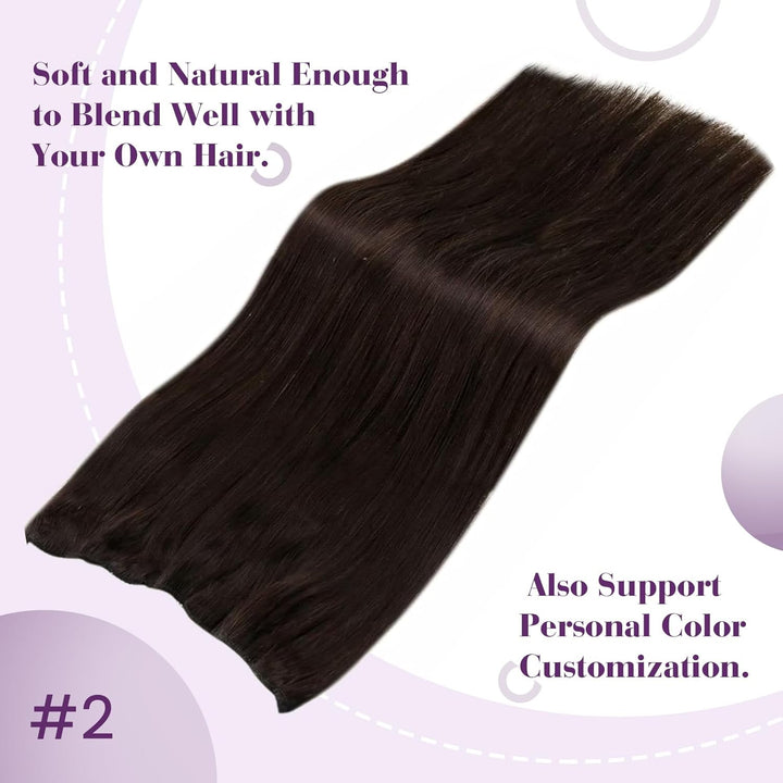 LaaVoo Extensions Echthaar mit Draht Braun Invisible Secret Wire Extensions Haarverlängerung Echthaa