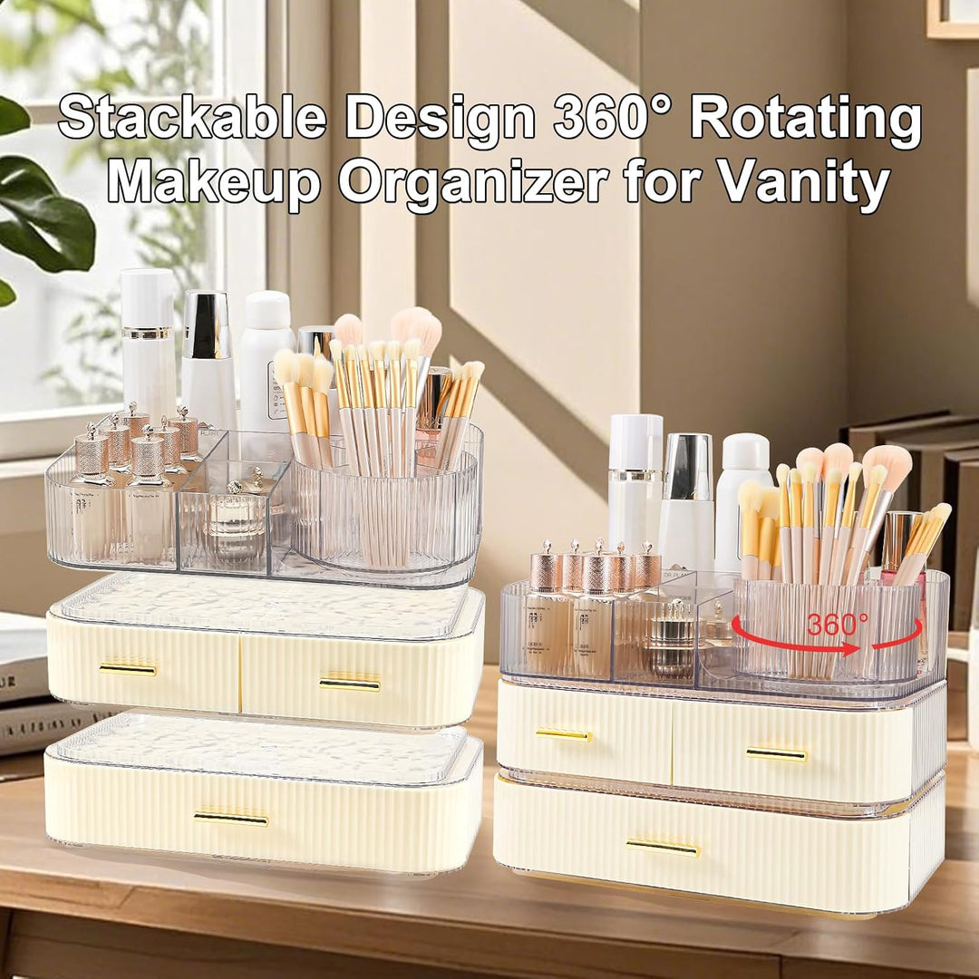 DASITON Make Up Kosmetik Organizer, 360° Drehbar Make Up Pinsel Organizer, Grosser Kosmetik Aufbewah