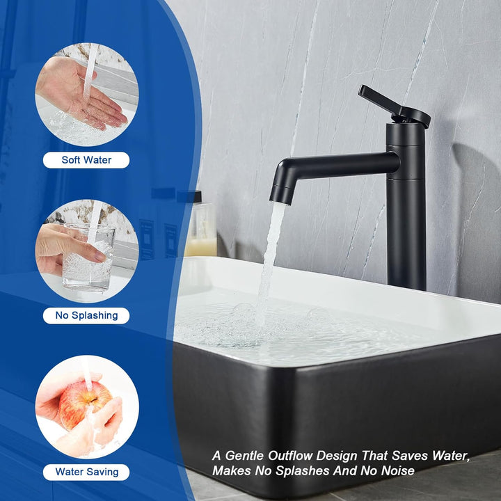 Wasserhahn Bad LakeBayMZC Hoch Schwarz mit Auslaufhöhe 203 mm, Messing Armatur Badezimmer mit 360° d