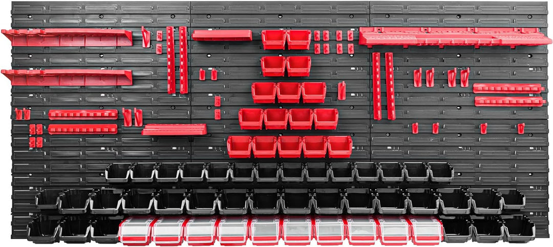 Lagersystem Werkstattregal | 172 x 78 cm | 62 stck. Box | Wandregal mit Werkzeughalterungen und Stap