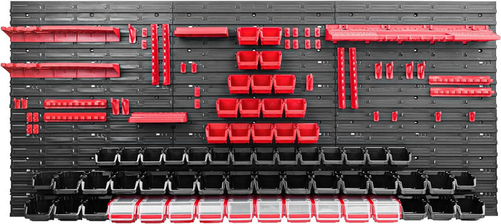 Lagersystem Werkstattregal | 172 x 78 cm | 62 stck. Box | Wandregal mit Werkzeughalterungen und Stap
