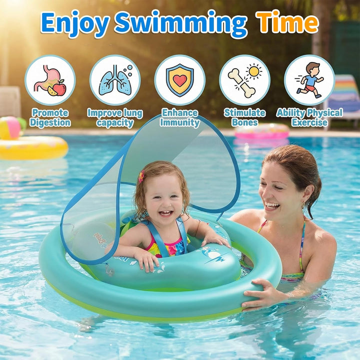 Baby Schwimmring mit Sonnendach Ninonly Sicherer Doppelter Schwimmring Baby mit Sonnendach UPF 50+ D