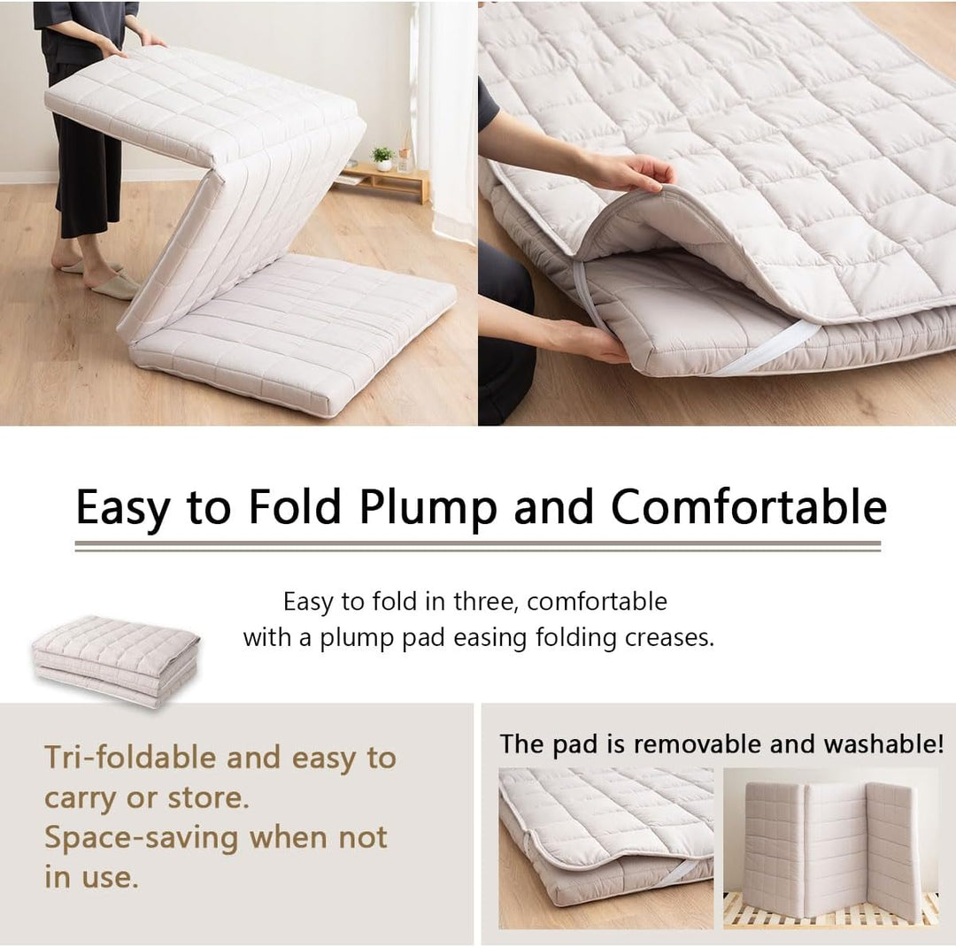 EMOOR Japanische Dreifach Gefaltete Futon-Matratze Machi mit Matratzenauflage 160 x 202 cm Grau, Zwi