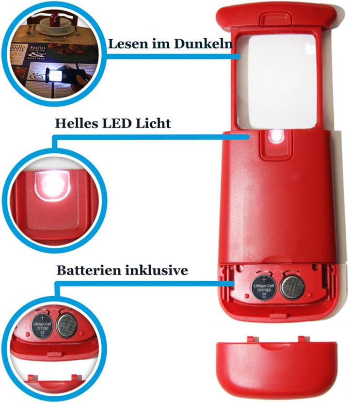 EasY Magnifier Leselupe 3,0fach Mit Hellem LED Licht; Taschen Lupe Mit Geschützter Acryl Linse; Bele