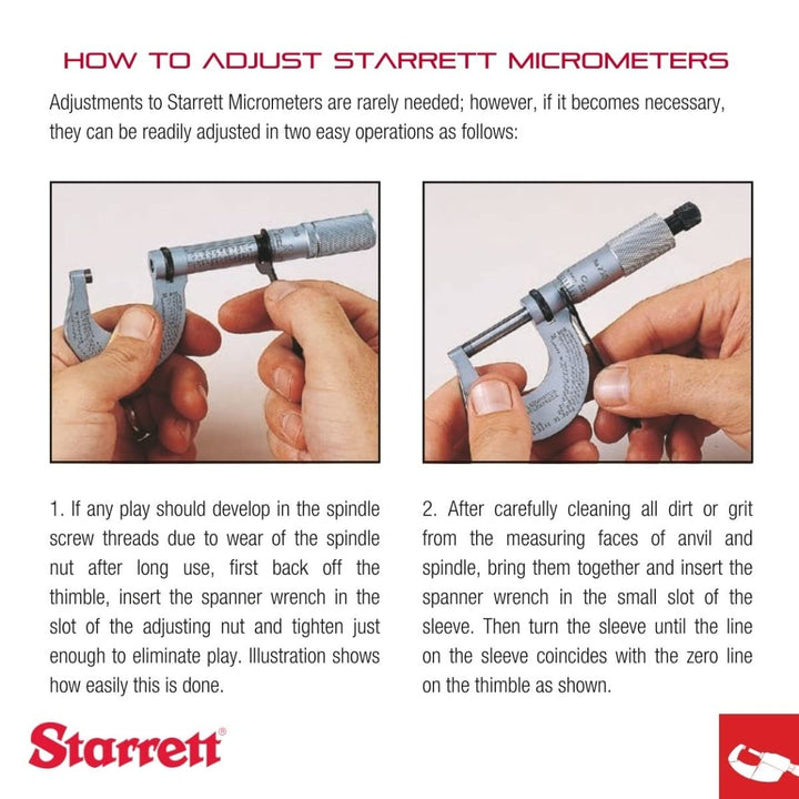 Starrett T436.1XRL-2 Aussenmikrometer, Ratschenanschlag, Kontermutter, Hartmetallflächen, 1-2" Berei