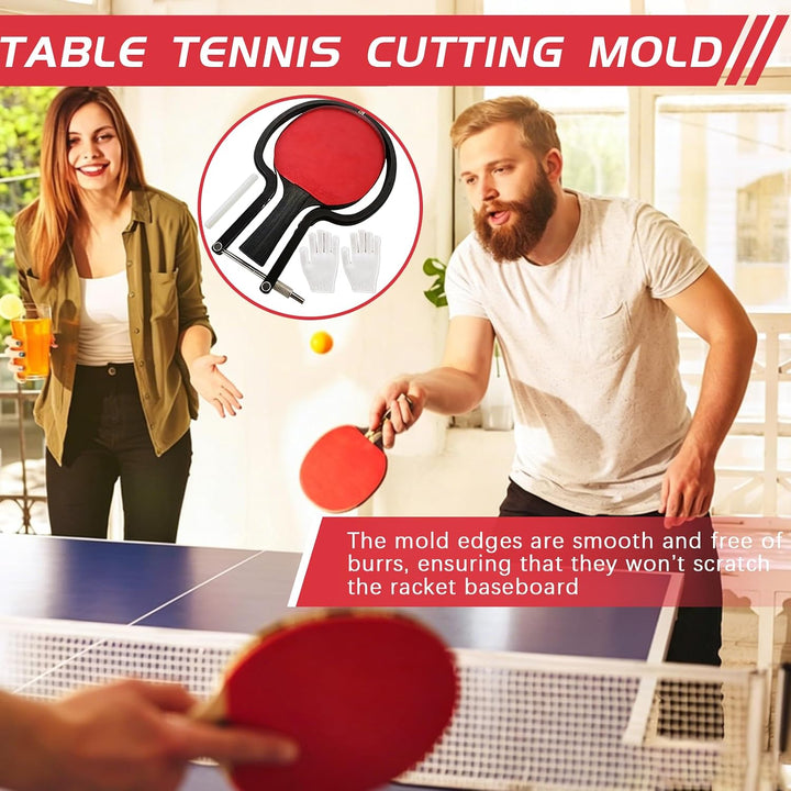 Tischtennis Schlägerschneider Set, Verstellbarer Bogenschneider mit Holzstab & Handschuh Profi Kante