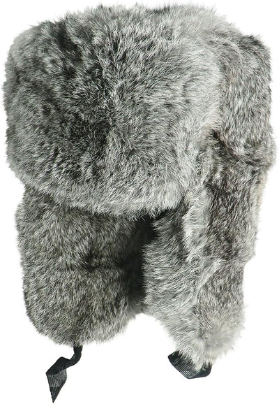 RUSSIANSTORE Unisex Russische Fellmütze Schapka Ushanka Kaninchenfell Farbe Grau Grösse M