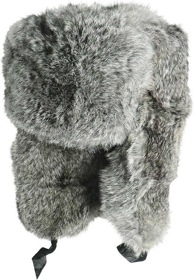 RUSSIANSTORE Unisex Russische Fellmütze Schapka Ushanka Kaninchenfell Farbe Grau Grösse M