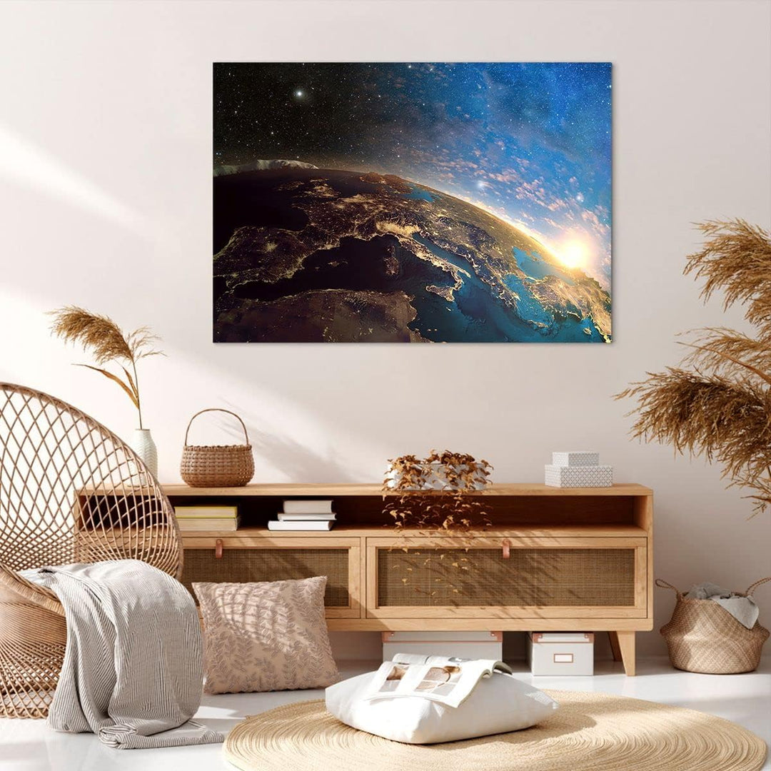 ARTTOR Bilder auf Leinwand 100x70cm Leinwandbild mit Rahmen Kosmos Erde Gross Wanddeko Bild Schlafzi