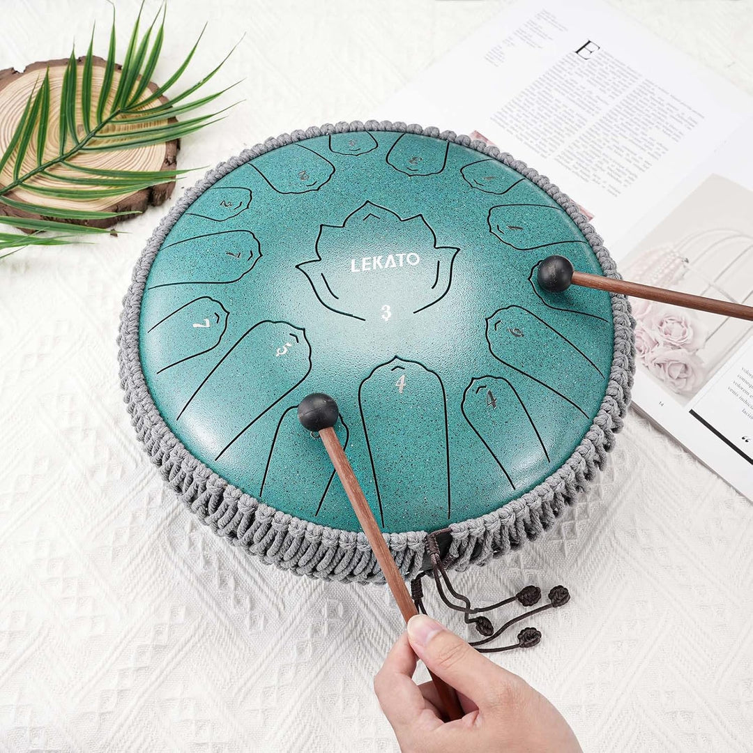 LEKATO Zungentrommel C Dur Tongue Drum(13 Zoll, 15 Noten) Stahlzungentrommel für Heilung Meditation